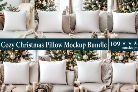 Cozy Christmas Pillow Mockup Bundle: Graphics & Product Mockups