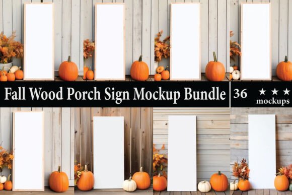 Fall Wood Porch Sign Mockup Bundle: Graphics & Mockups